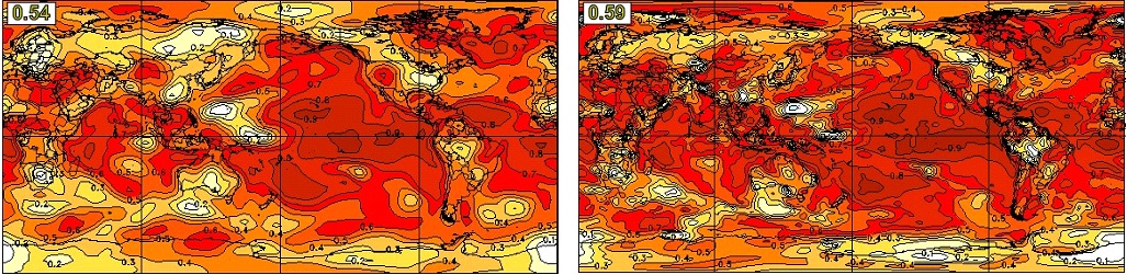 Geographical distribution of anomaly correlation skill